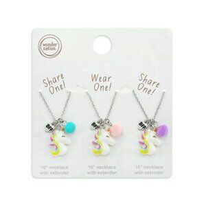 Wonder Nation Girls BFF Unicorn Necklace Set – 3-Piece Friendship Jewelry